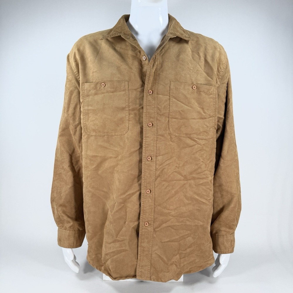 Vintage Knightsbridge Microsuede Shirt Mens XL Tan Button Up Y2K Soft